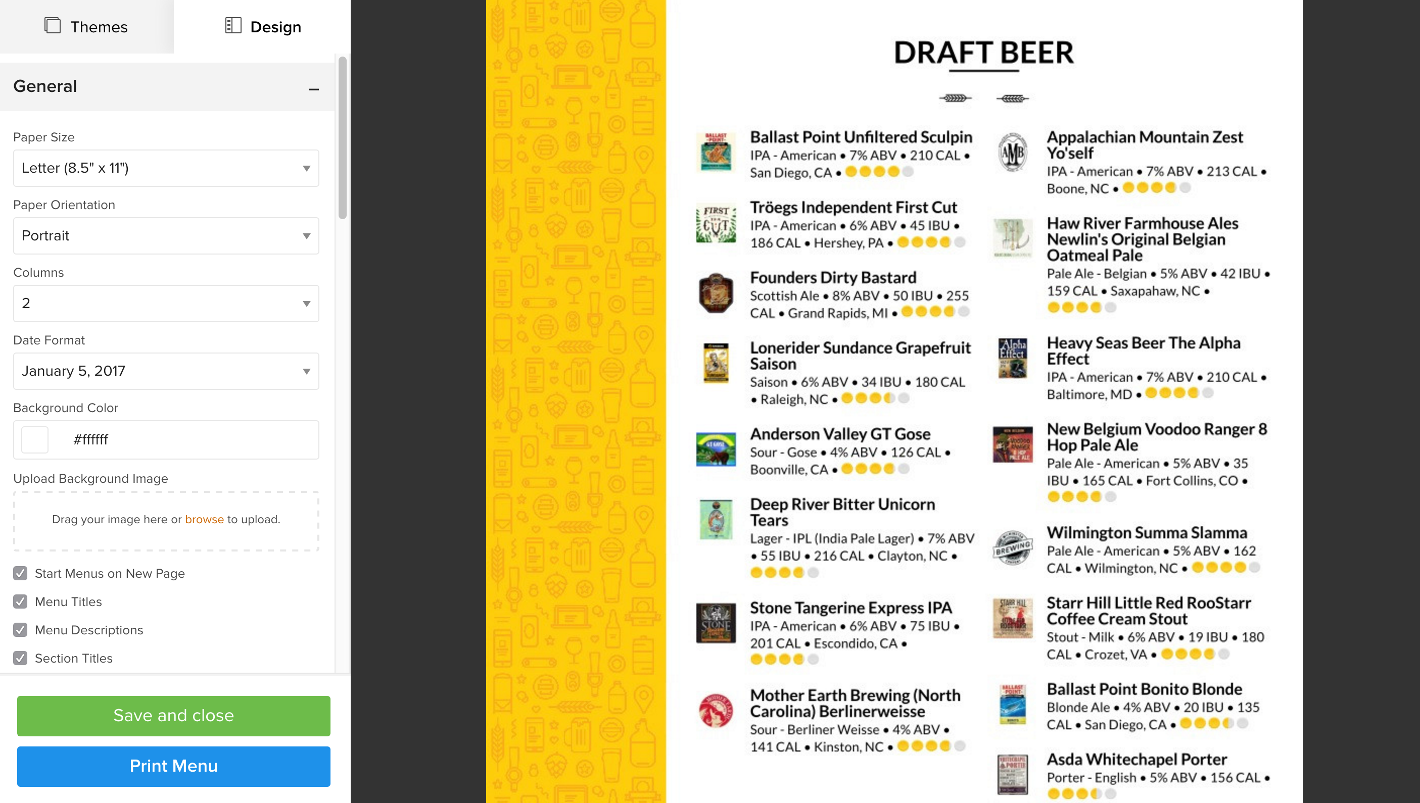 untappd beer menu