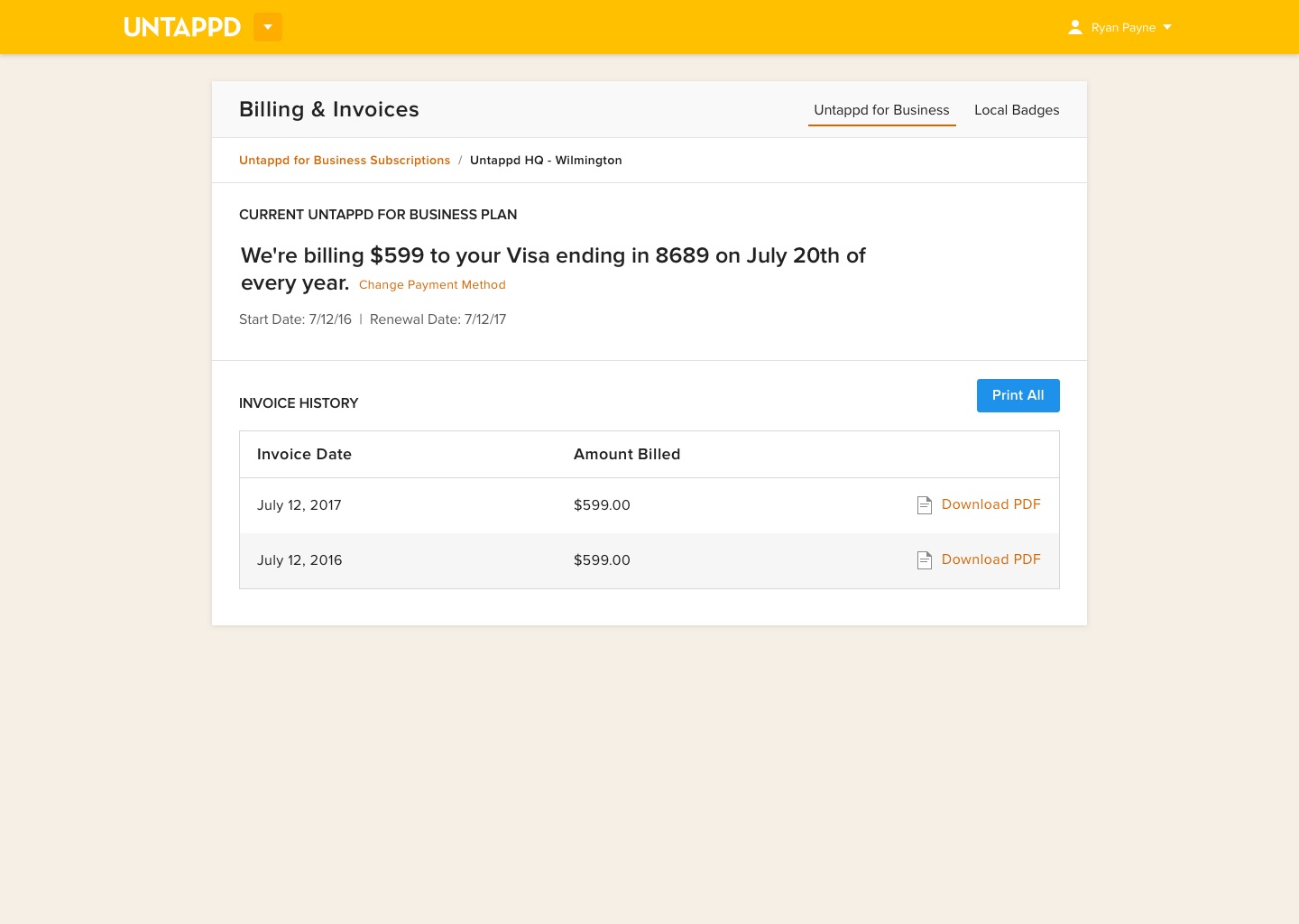 Billing Invoices Untappd